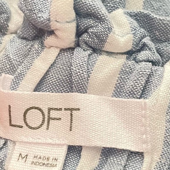 Loft Linen Blend Paper Bag Pants Medium Chambray Blue & White Stripe High Rise - Picture 1 of 5